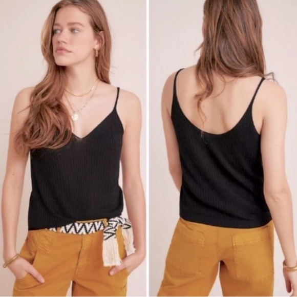 ANTHROPOLOGIE Black Shay Ribbed Knit Tank Top! Size Small - Picture 1 of 10
